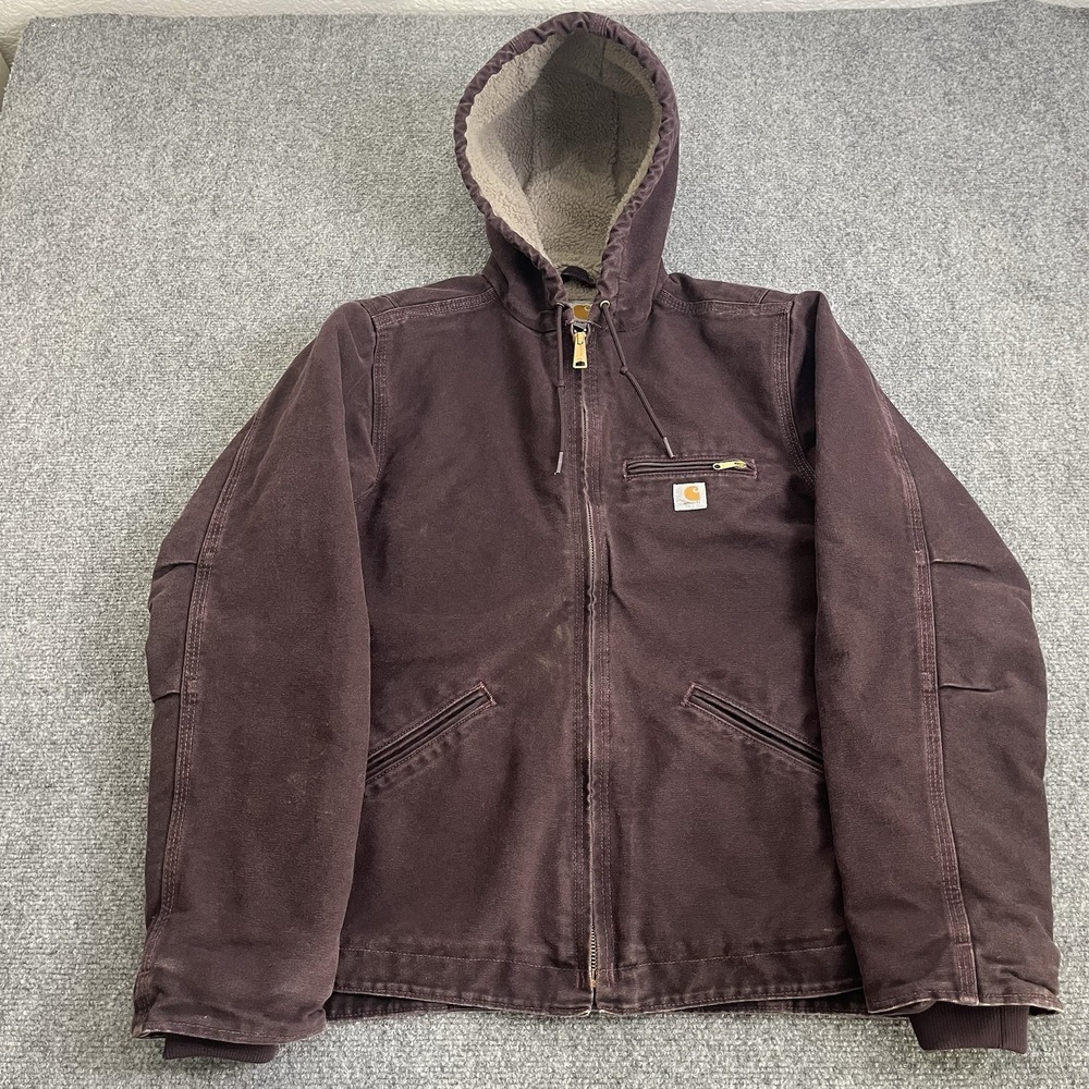 Carhartt WJ141 DWN Deep Wine Duck Canvas Sherpa Hooded Work Jacket Women's M